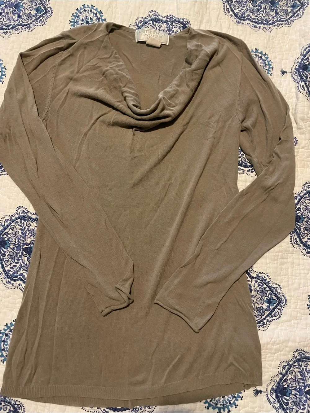 united states sweaters Taupe Cowl Neck Lightweight Women's Sweater